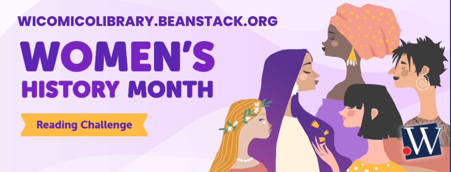 Women's HIstory Beanstack Reading Challenge with cartoon woman grouped together
