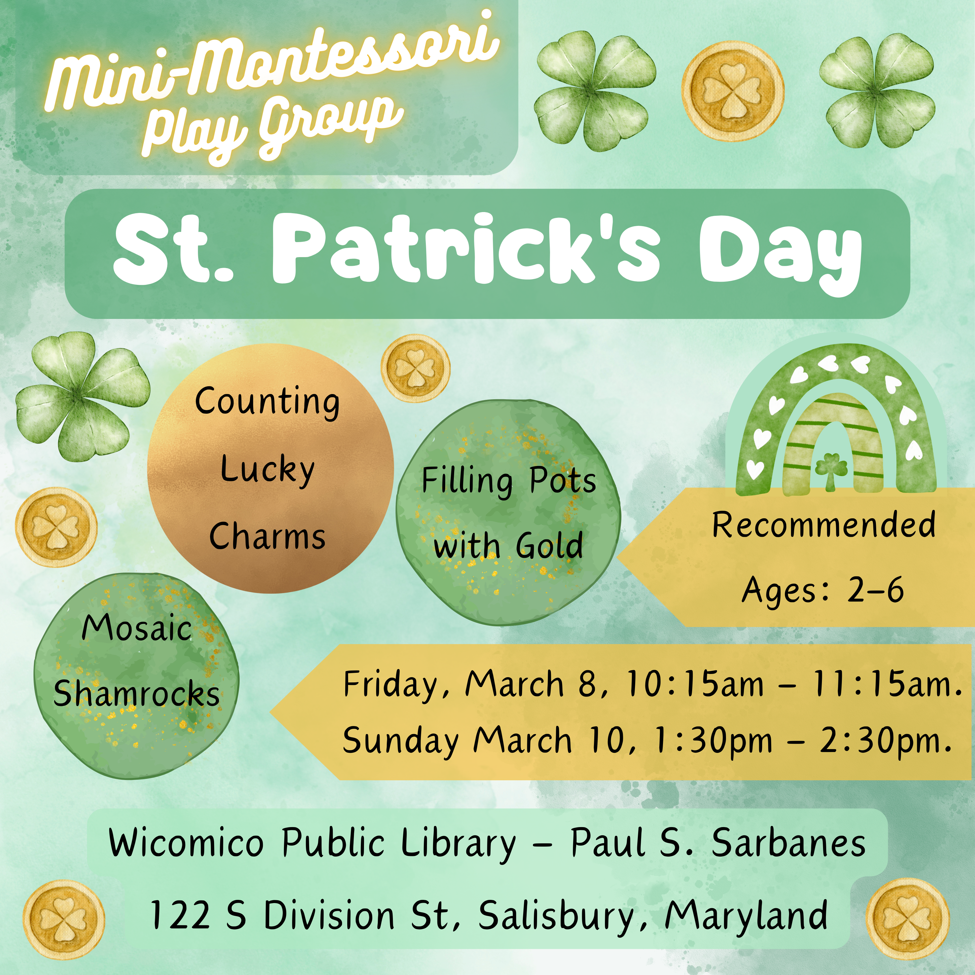 St. Patrick's Day: Mosaic Shamrocks, Counting Luck Charms, and Filling Pots with Gold