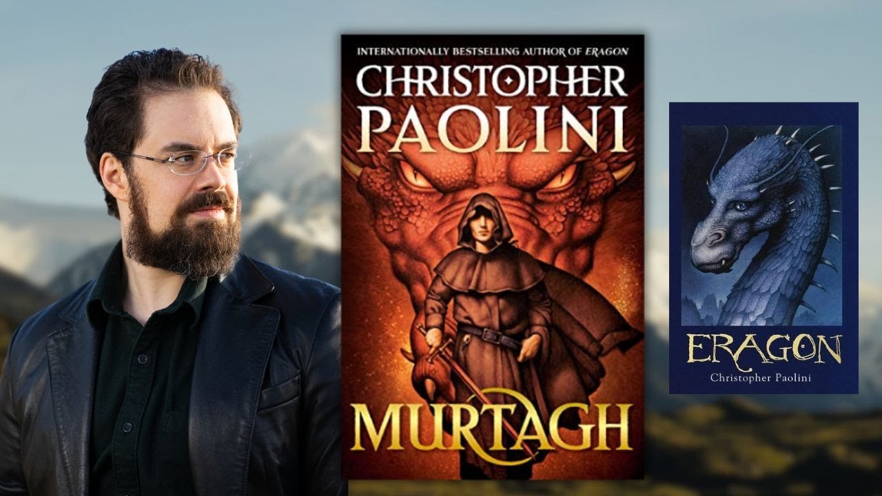 Christopher Paolini with his books Eragon and Murtagh