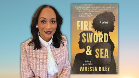 Author Vanessa Riley and her newest book, Fire Sword and Sea