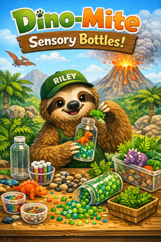 Sloth making sensory-bottles.